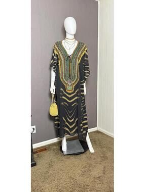 Soft Surroundings Zebra Print + Rainbow Sequined Kaftan size L-XL
